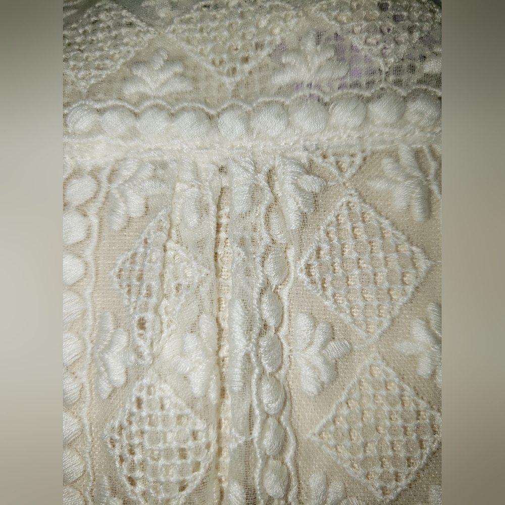 Rare Earl's Court Elegant White Lace pearl buttons embroidery tuxedo shirt M